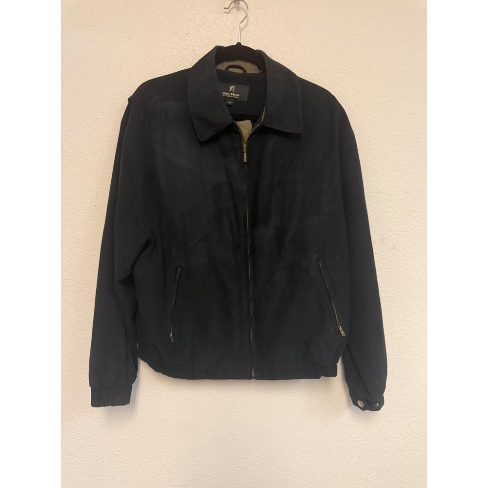 Gary Player Mens Black Microfiber Faux Suede Full Zip Golf Bomber Jacket Large